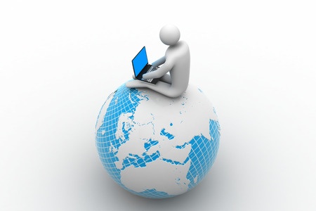 man on his laptop sitting on the globe: virtual communication training 